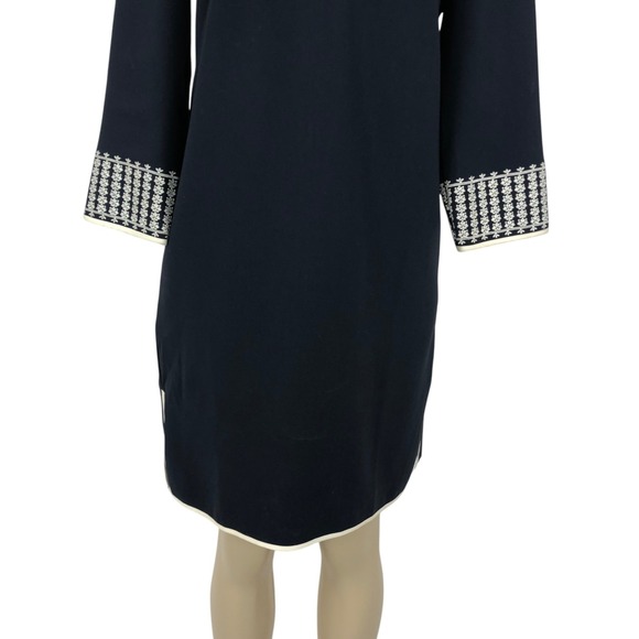 Ann Taylor Embroidered Kaftan Shift Dress Size M 3/4 Sleeve V-Neck Navy Blue - Picture 3 of 11